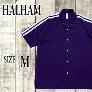HALHAM ハルハム メンズ 半袖 オープンカラー ライン シャツ Mサイズ(シャツ)