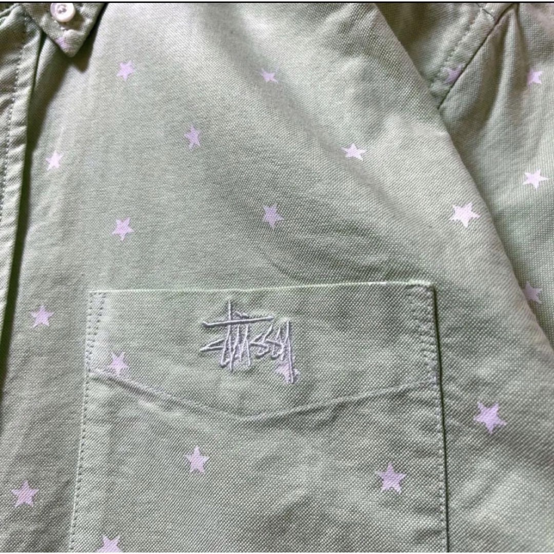 STUSSY(ステューシー)のステューシー 半袖 BDシャツ 刺繍ロゴ グリーン S オックスフォード 星柄 メンズのトップス(シャツ)の商品写真