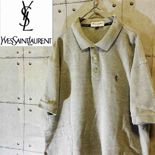 イヴサンローラン(Yves Saint Laurent)のYVESSANTLAURENTイヴサンローラン　ロゴ刺繍ポロシャツ　L  グレー(ポロシャツ)