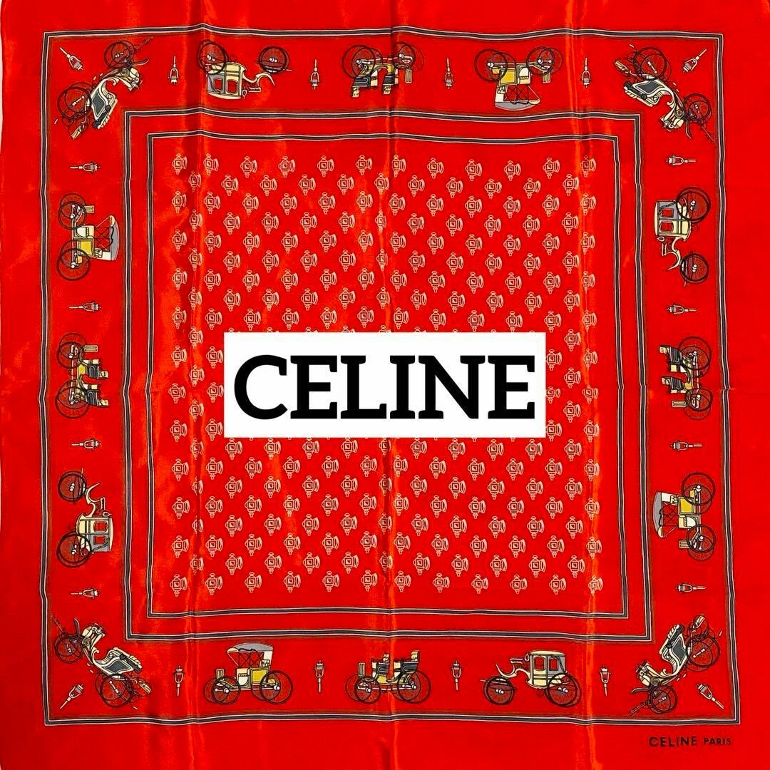 celine(セリーヌ)の★CELINE★ スカーフ レトロ 車 ランタン シルク レッド レディースのファッション小物(バンダナ/スカーフ)の商品写真