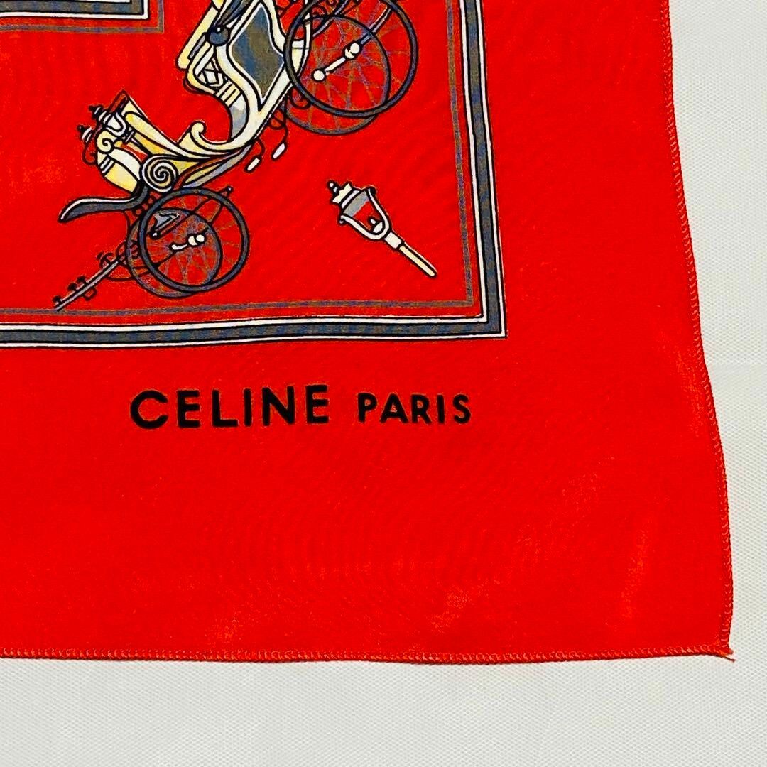 celine(セリーヌ)の★CELINE★ スカーフ レトロ 車 ランタン シルク レッド レディースのファッション小物(バンダナ/スカーフ)の商品写真