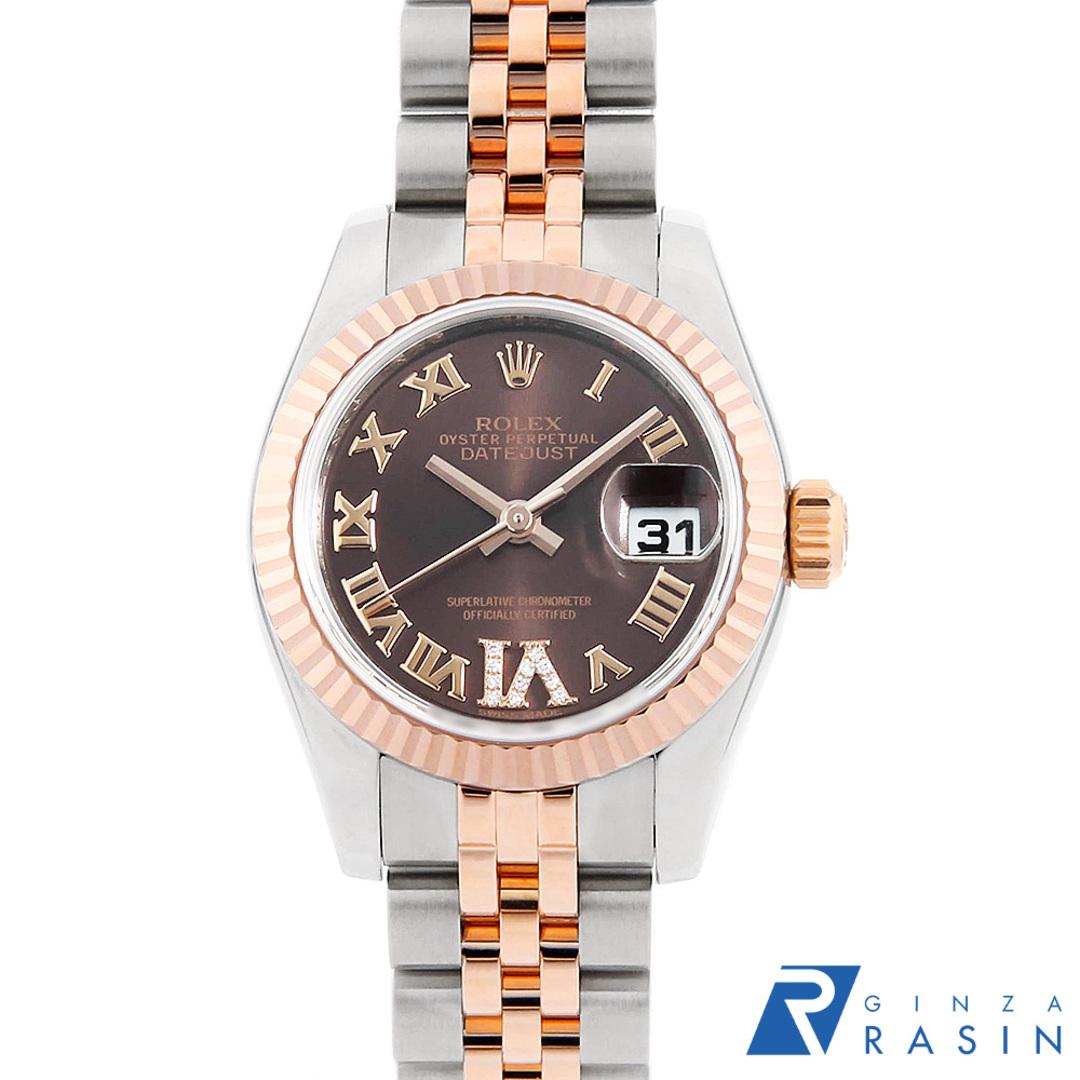 ROLEX(ロレックス)のロレックス デイトジャスト VIダイヤ 179171 チョコレートブラウン ローマ G番 レディース 中古 腕時計 レディースのファッション小物(腕時計)の商品写真
