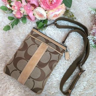 コーチ(COACH)のCOACH　 キャンバス　レザー　シグネチャー　ポシェット　ベージュ　4680(ショルダーバッグ)