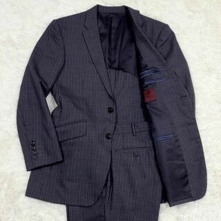 タケオキクチ(TAKEO KIKUCHI)の美品 M タケオキクチ 背抜き スーパー100 羊毛 スーツ グレー ストライプ(セットアップ)