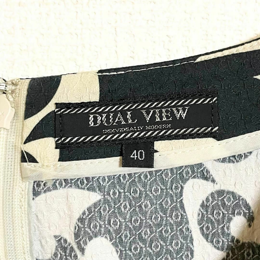 DUAL VIEW(デュアルビュー)のDUAL VIEW デュアルヴュー 総柄 ワンピースドレス 40 ブラック 白 レディースのワンピース(ひざ丈ワンピース)の商品写真