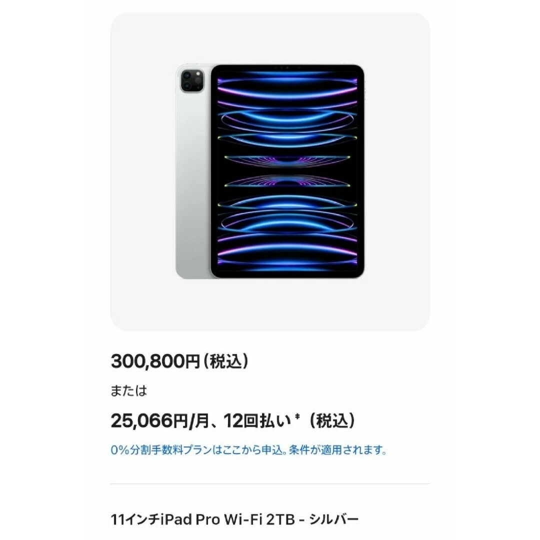 【新品未使用】iPadPro 11インチ 第4世代 WiFi 2TB シルバー スマホ/家電/カメラのPC/タブレット(タブレット)の商品写真