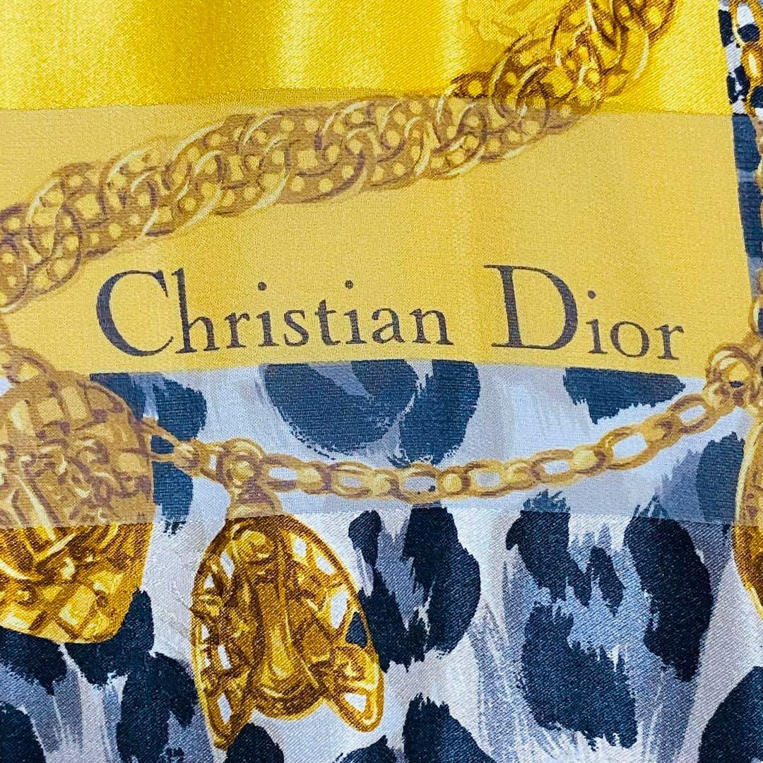 Christian Dior(クリスチャンディオール)の★Dior★ スカーフ 大判 シフォン 旧ロゴ レオパード シルク イエロー レディースのファッション小物(バンダナ/スカーフ)の商品写真