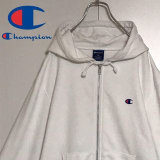 チャンピオン(Champion)の【人気定番デザイン】チャンピオン　ワッペン・刺繍ロゴ　パーカー　白　C385(パーカー)