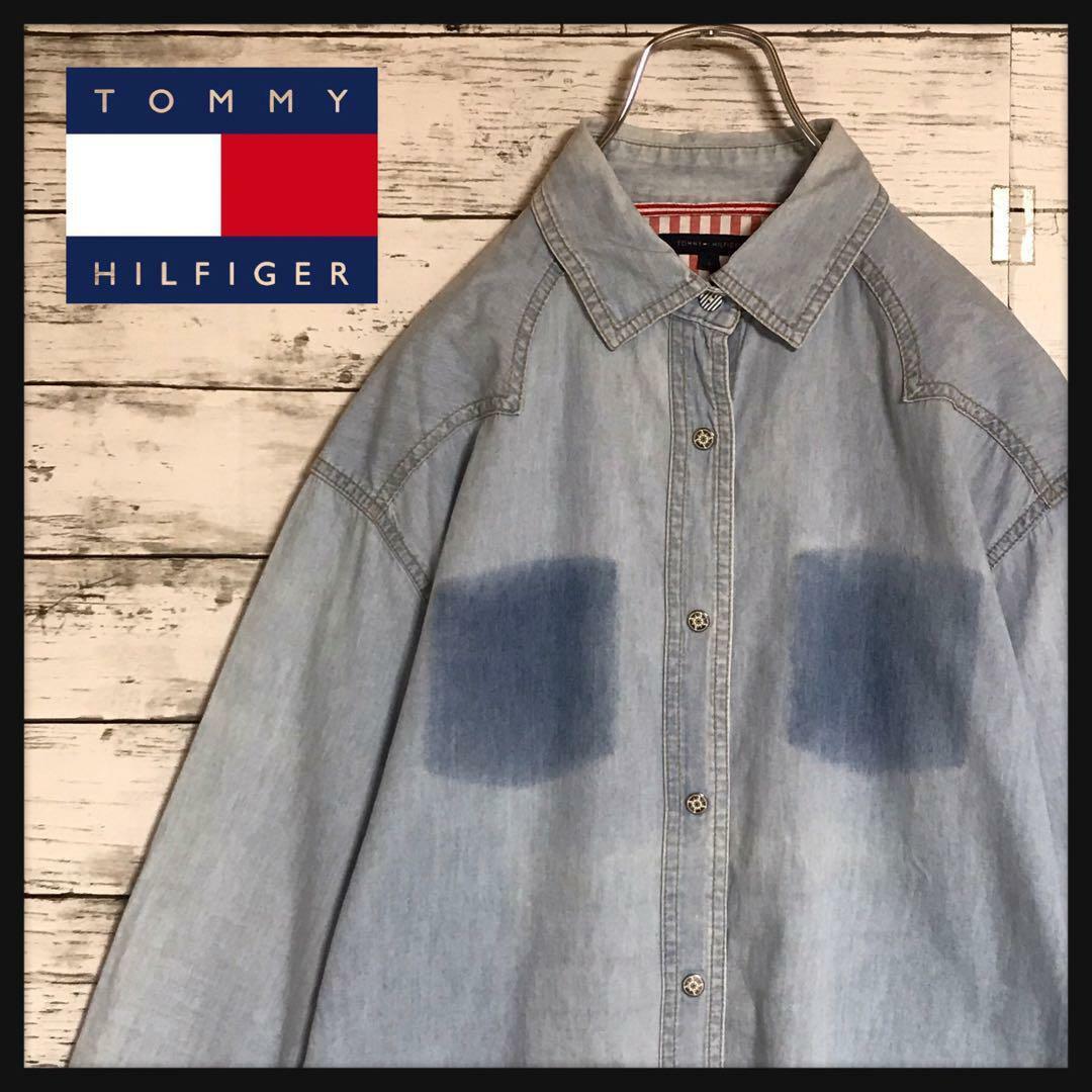 TOMMY HILFIGER(トミーヒルフィガー)の【人気Ｌサイズ】トミーヒルフィガー　シンプルデニムシャツ　薄手　F670 メンズのトップス(シャツ)の商品写真