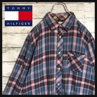 トミーヒルフィガー(TOMMY HILFIGER)の【ラメ入りチェック】トミーヒルフィガー　刺繍ロゴ入りシャツ　希少　C218(シャツ)