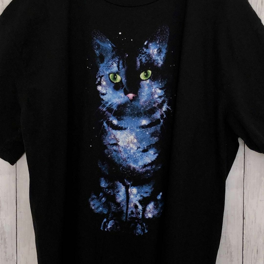 アニマルプリント　猫キャット　オーバーサイズ2ＸＬ　黒ブラック　メンズ　古着 メンズのトップス(Tシャツ/カットソー(半袖/袖なし))の商品写真