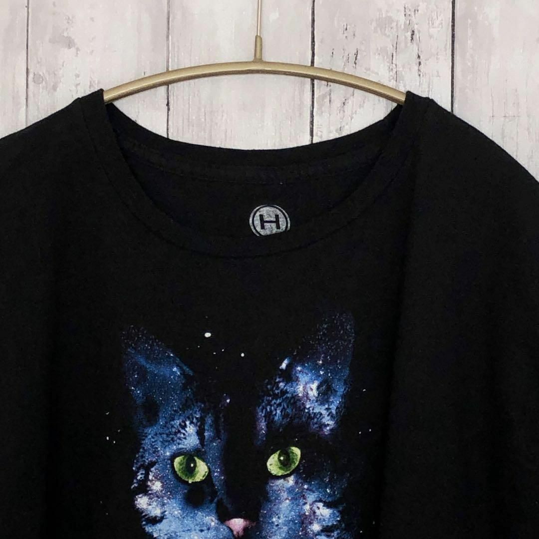 アニマルプリント　猫キャット　オーバーサイズ2ＸＬ　黒ブラック　メンズ　古着 メンズのトップス(Tシャツ/カットソー(半袖/袖なし))の商品写真