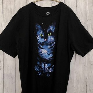 アニマルプリント　猫キャット　オーバーサイズ2ＸＬ　黒ブラック　メンズ　古着(Tシャツ/カットソー(半袖/袖なし))