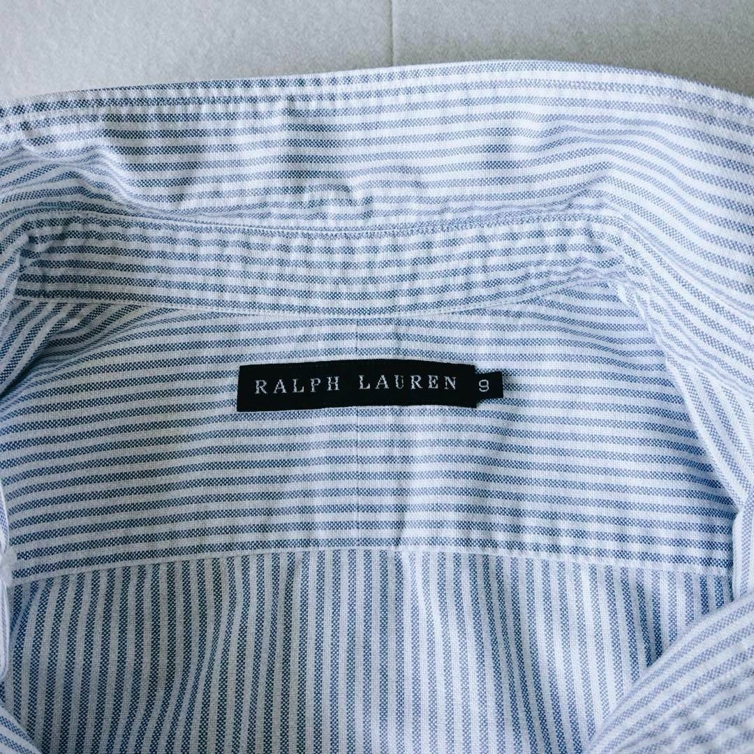 POLO RALPH LAUREN(ポロラルフローレン)の美品♪ラルフローレンストライプ コットン ストライプシャツ ブルー白 9 レディースのトップス(シャツ/ブラウス(長袖/七分))の商品写真