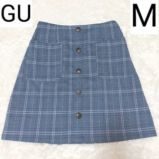 GU - GU ジーユー 台形 スカート チェックブルー Mサイズ