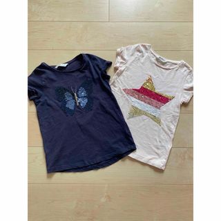 エイチアンドエム(H&M)の美品！H&M　スパンコール半袖Tシャツ　2枚セット　130 140　女の子(Tシャツ/カットソー)