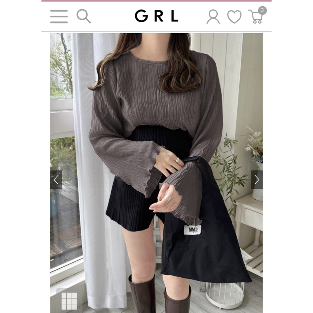 GRL(グレイル)の【新品】GRL ウェーブプリーツフレアスリーブシアートップス レディースのトップス(カットソー(長袖/七分))の商品写真