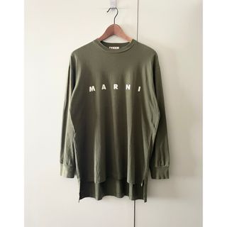 MARNI カーキ ロゴプリントオーバーロンT