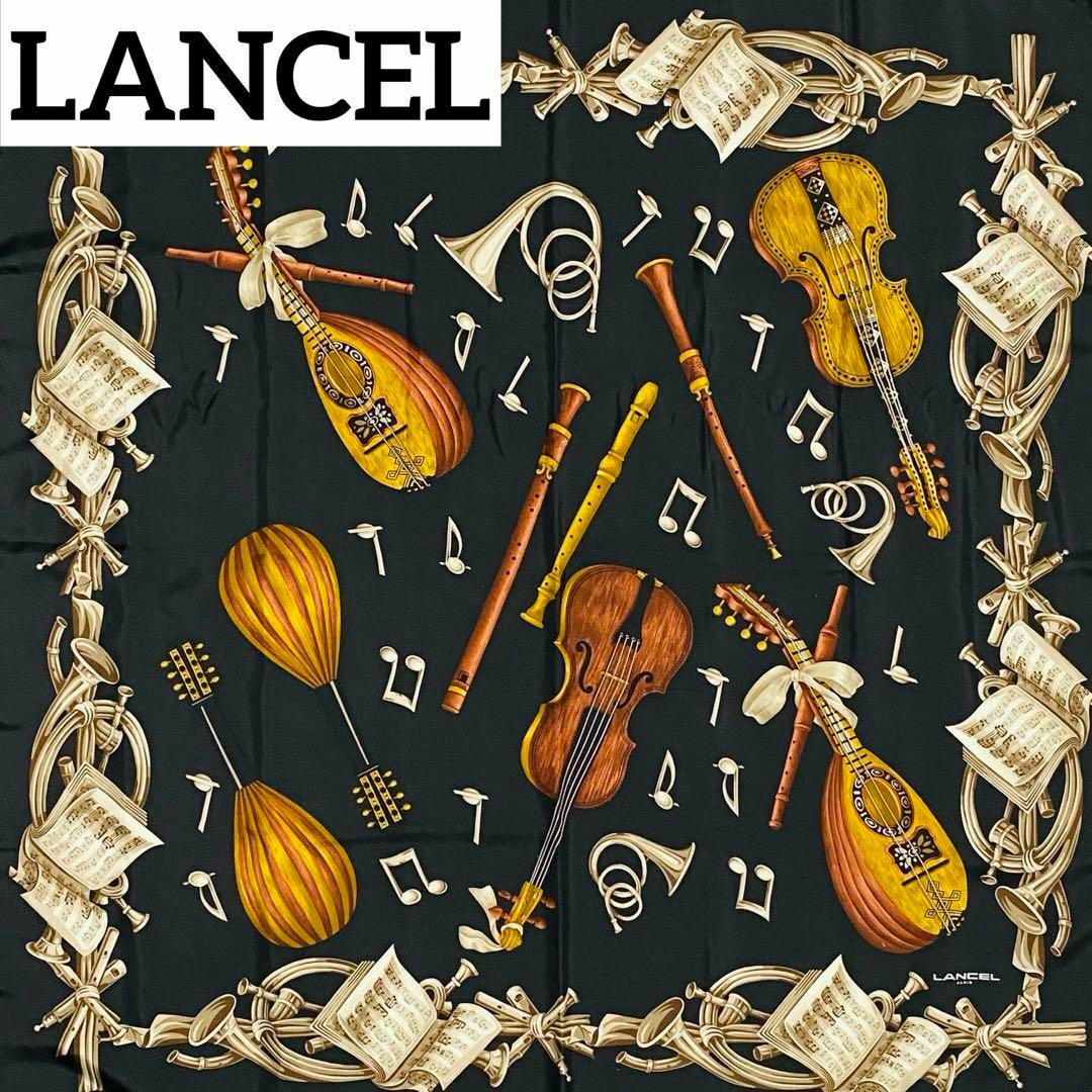 LANCEL(ランセル)の美品 ★LANCEL★ スカーフ 大判 楽器 楽譜 シルク ブラック レディースのファッション小物(バンダナ/スカーフ)の商品写真