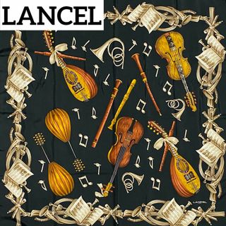 美品 ★LANCEL★ スカーフ 大判 楽器 楽譜 シルク ブラック