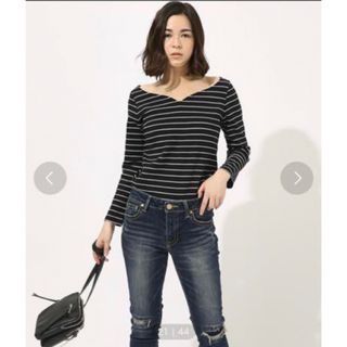 アズールバイマウジー(AZUL by moussy)のAZUL♡ハートネックリブトップス カットソー ボーダー(カットソー(長袖/七分))