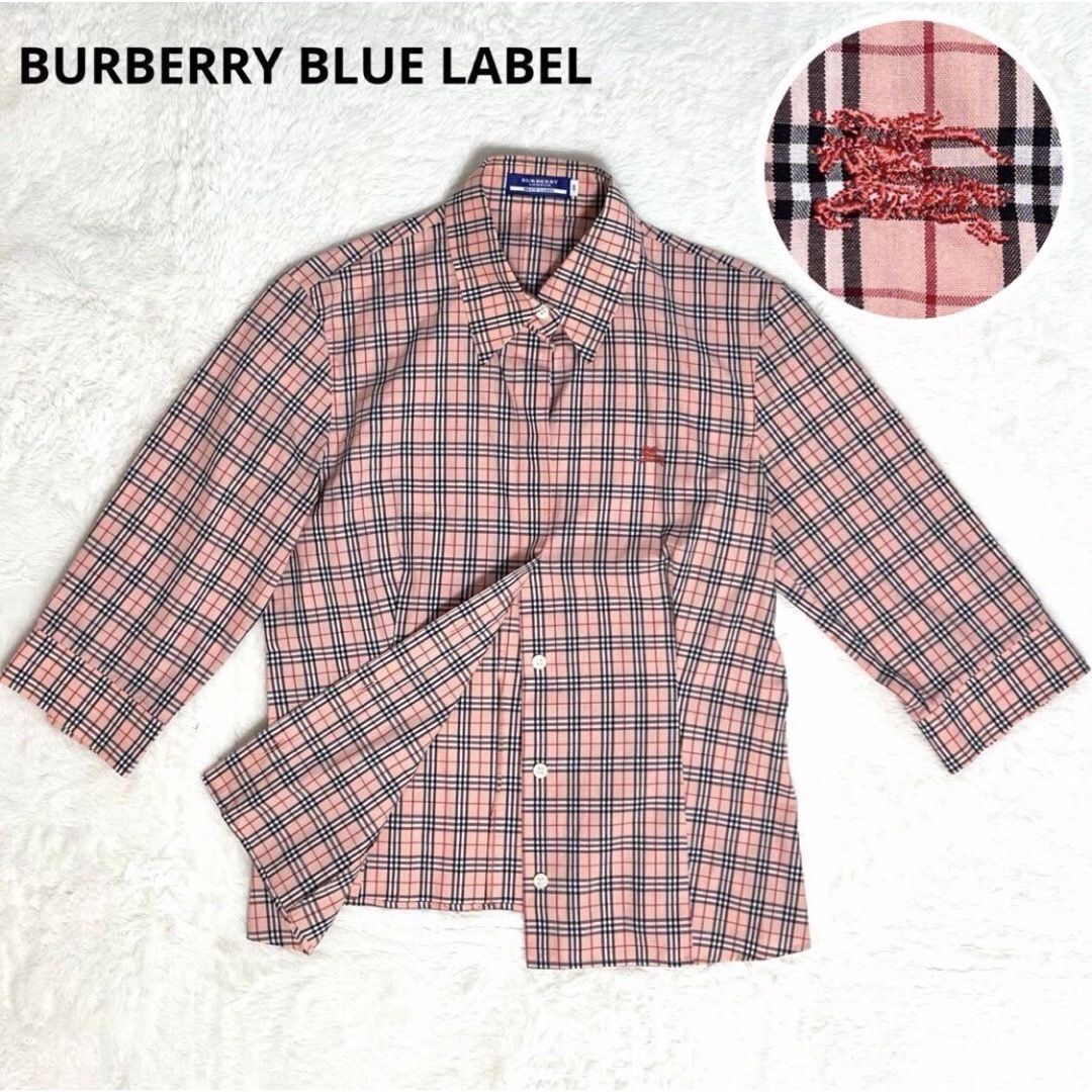 BURBERRY BLUE LABEL(バーバリーブルーレーベル)の試着のみ バーバリーブルーレーベル ロゴ刺繍 ノバチェック ピンク 40 レディースのトップス(Tシャツ(長袖/七分))の商品写真