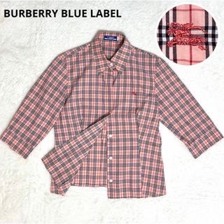 バーバリーブルーレーベル(BURBERRY BLUE LABEL)の試着のみ バーバリーブルーレーベル ロゴ刺繍 ノバチェック ピンク 40(Tシャツ(長袖/七分))