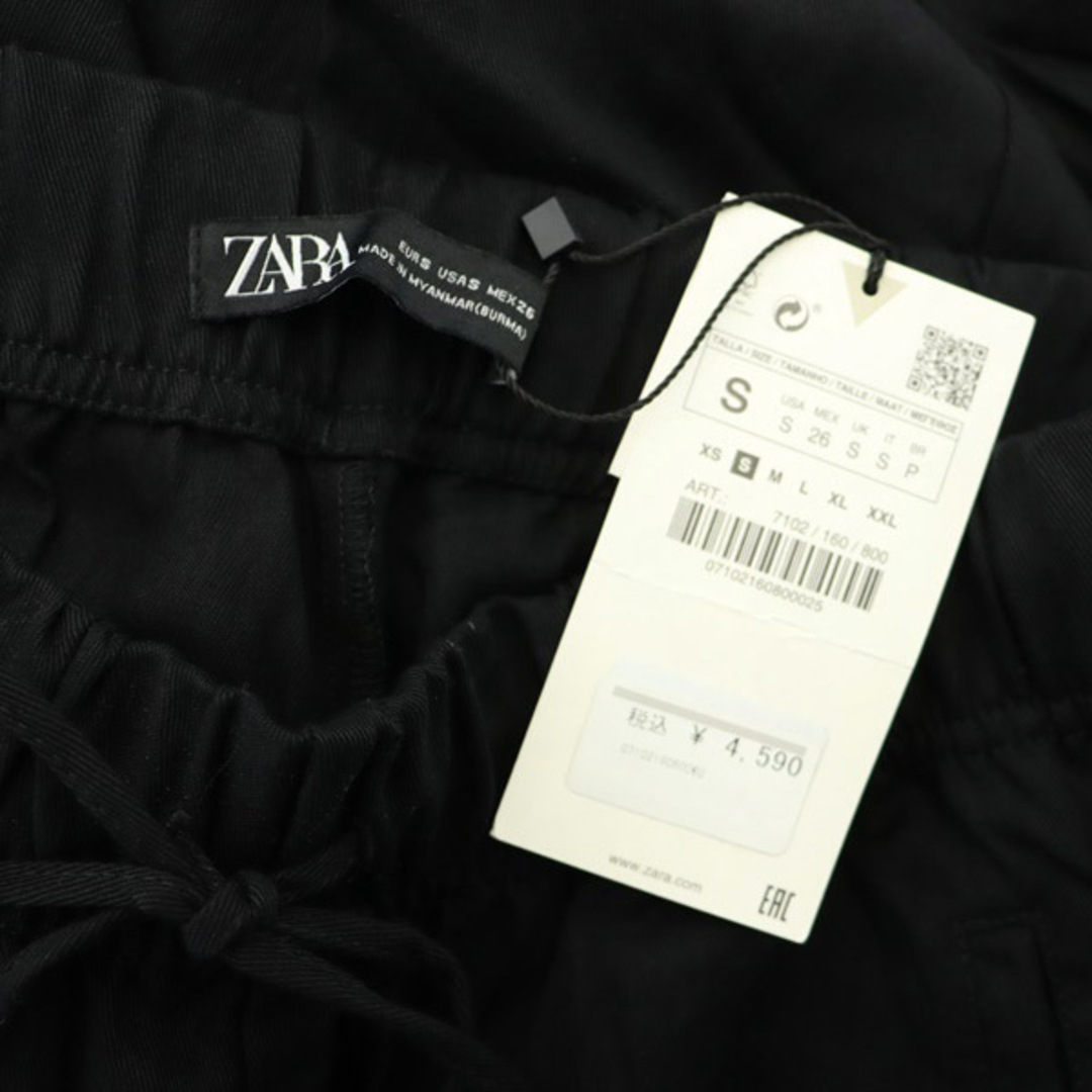 ZARA(ザラ)のザラ イージーワイドパンツ ドロスト 裾スリット USA S 黒 ブラック レディースのパンツ(その他)の商品写真