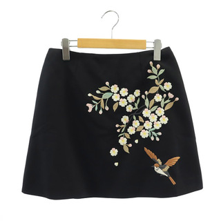 TED BAKER - テッドベーカー 刺繍 スカート ミニ 台形 花柄 2 黒 ブラック