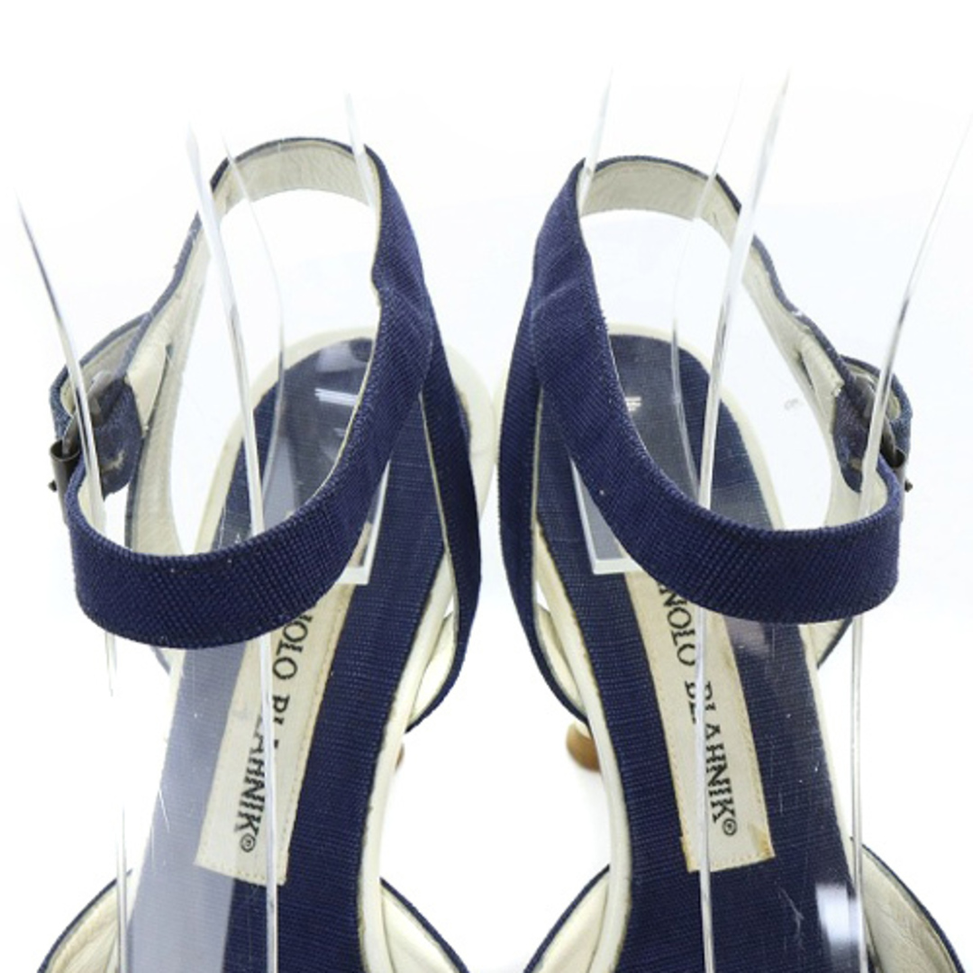 MANOLO BLAHNIK(マノロブラニク)のマノロブラニク ストラップ サンダル 35.5 22.5cm 紺 白 レディースの靴/シューズ(サンダル)の商品写真