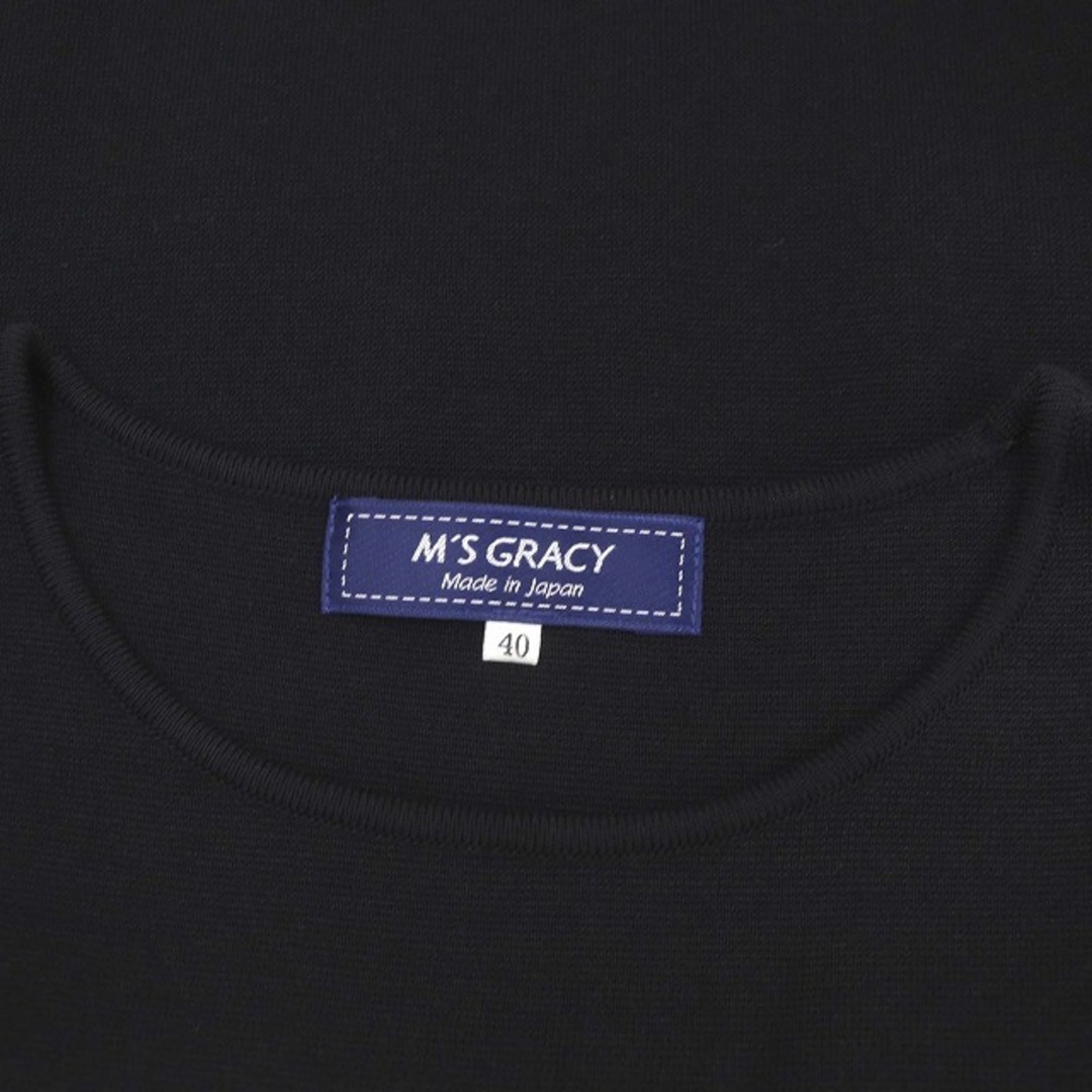 M'S GRACY(エムズグレイシー)のエムズグレイシー 袖リボン コットン ニット カットソー 七分袖 40 黒 レディースのトップス(ニット/セーター)の商品写真