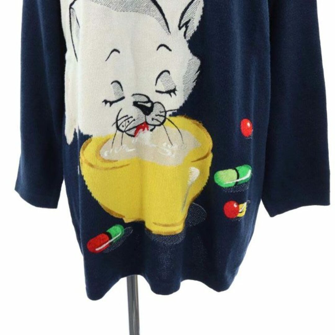 ICEBERG(アイスバーグ)のアイスバーグ 猫刺繍 ビッグシルエット ニット セーター 長袖 40 M 紺 レディースのトップス(ニット/セーター)の商品写真