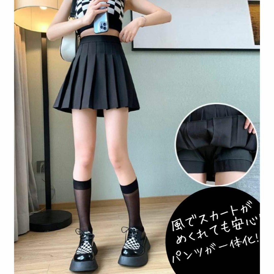 【L181-1】スカート　プリーツ　ミニ　黒　L　インナーパンツ　テニス　ゴルフ レディースのスカート(ミニスカート)の商品写真