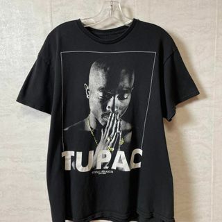 ミュージックティー(MUSIC TEE)の2PAC　両面ロゴ　黒ブラック　半袖Ｔシャツ　オーバーサイズＬ　メンズ　古着(Tシャツ/カットソー(半袖/袖なし))