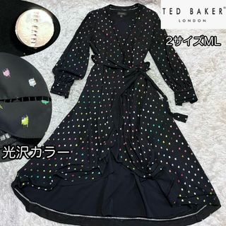 美品【テッドベイカー】カシュクールワンピース ラップワンピース 透かし 光沢塗料(ひざ丈ワンピース)