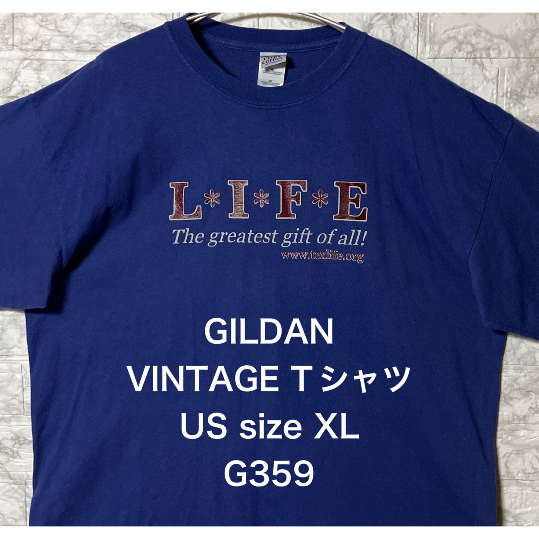 GILDAN(ギルタン)のアメリカ古着 フロント文字プリント XLsize GILDAN ブルーTシャツ メンズのトップス(Tシャツ/カットソー(半袖/袖なし))の商品写真