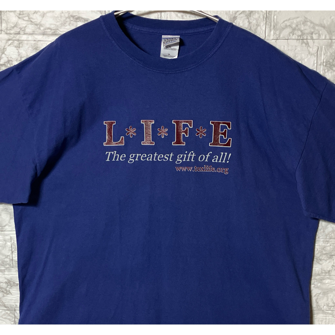 GILDAN(ギルタン)のアメリカ古着 フロント文字プリント XLsize GILDAN ブルーTシャツ メンズのトップス(Tシャツ/カットソー(半袖/袖なし))の商品写真