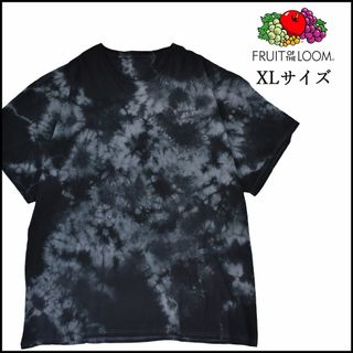 フルーツオブザルーム(FRUIT OF THE LOOM)のメンズタイダイ染め半袖TシャツXL 古着屋　グレー黒　薄手　大きめ　ブランド(Tシャツ/カットソー(半袖/袖なし))