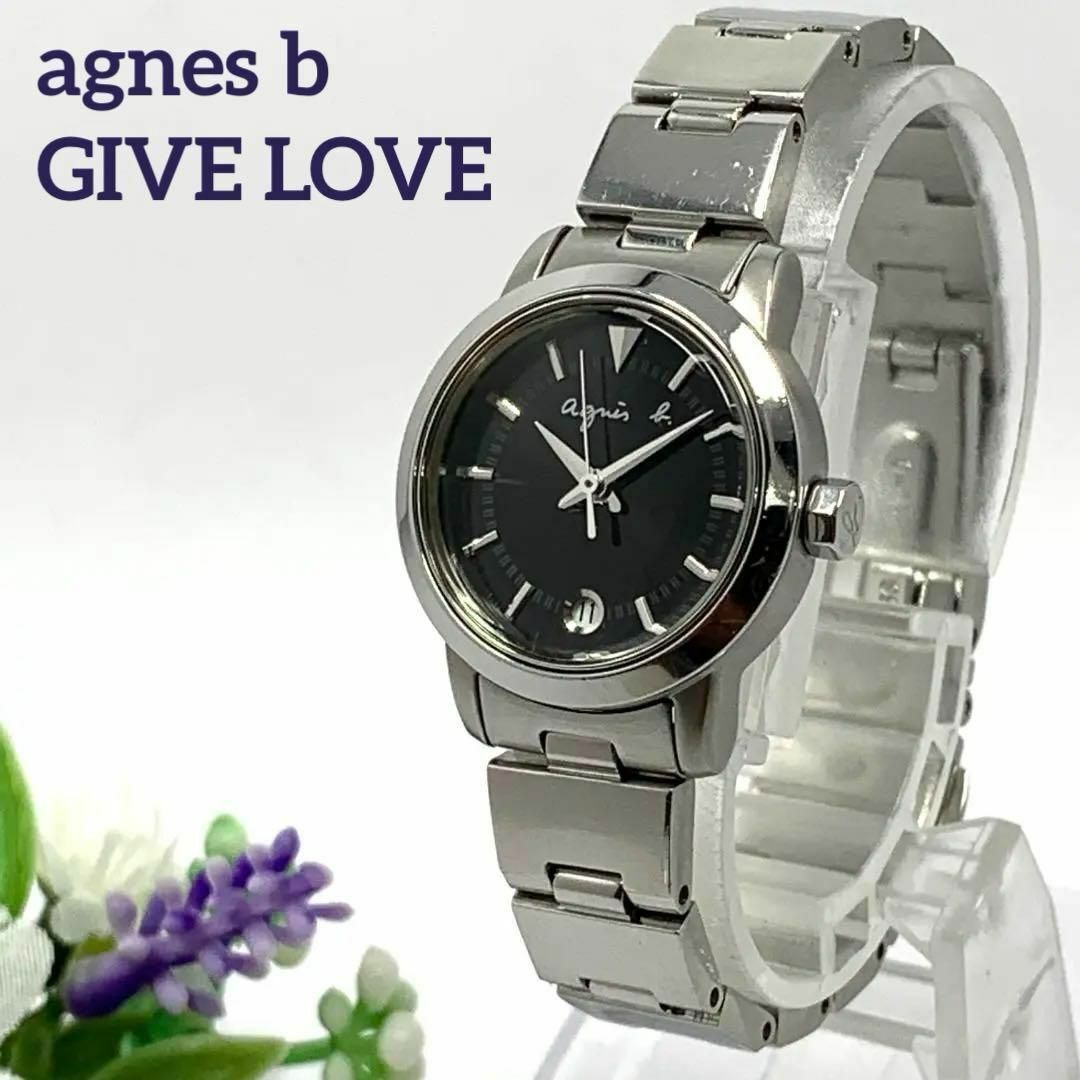 340 稼働品 agnes b GIVE LOVE レディース 時計 日付 人気