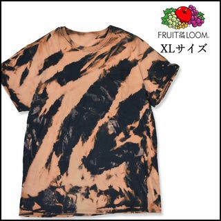 フルーツオブザルーム(FRUIT OF THE LOOM)のメンズタイダイ柄ブリーチ半袖TシャツXL 古着屋　黒　薄手　大きめ　ブランド(Tシャツ/カットソー(半袖/袖なし))