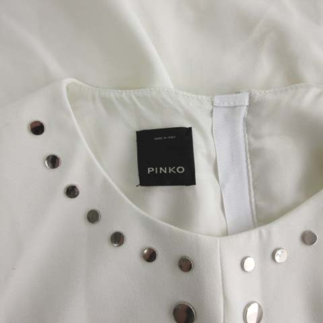 PINKO(ピンコ)のピンコ PINKO ノーカラーワンピース スタッズ ひざ丈 長袖 4 M 白 レディースのワンピース(ひざ丈ワンピース)の商品写真