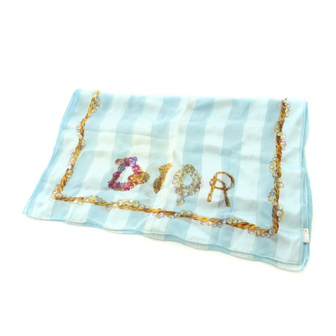Christian Dior(クリスチャンディオール)のクリスチャンディオール スカーフ ストライプ柄 ジュエリー柄 ロゴ 絹 水色 黄 レディースのファッション小物(バンダナ/スカーフ)の商品写真