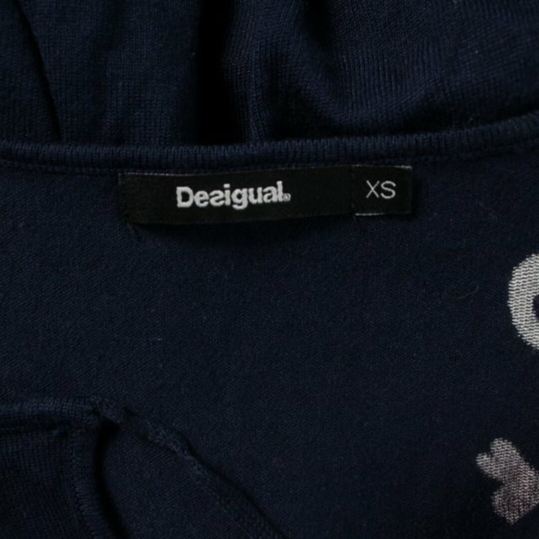 DESIGUAL(デシグアル)のデシグアル フレアワンピース ニット フリル シアー キーネック XS 紺 レディースのワンピース(ひざ丈ワンピース)の商品写真