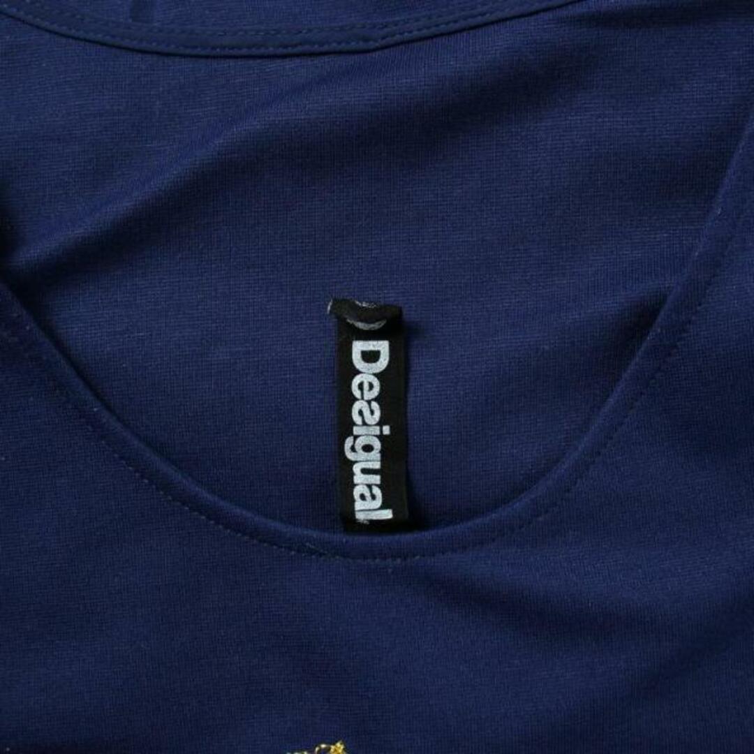 DESIGUAL(デシグアル)のデシグアル タイトワンピース ひざ丈 半袖 ボートネック ロゴ刺繍 S 紺 レディースのワンピース(ひざ丈ワンピース)の商品写真