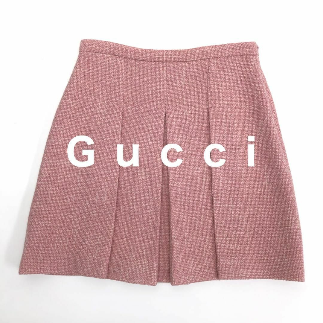 Gucci(グッチ)の【未使用品】GUCCI ボックスプリーツスカート ツイード  ピンク サイズ42 レディースのスカート(ミニスカート)の商品写真