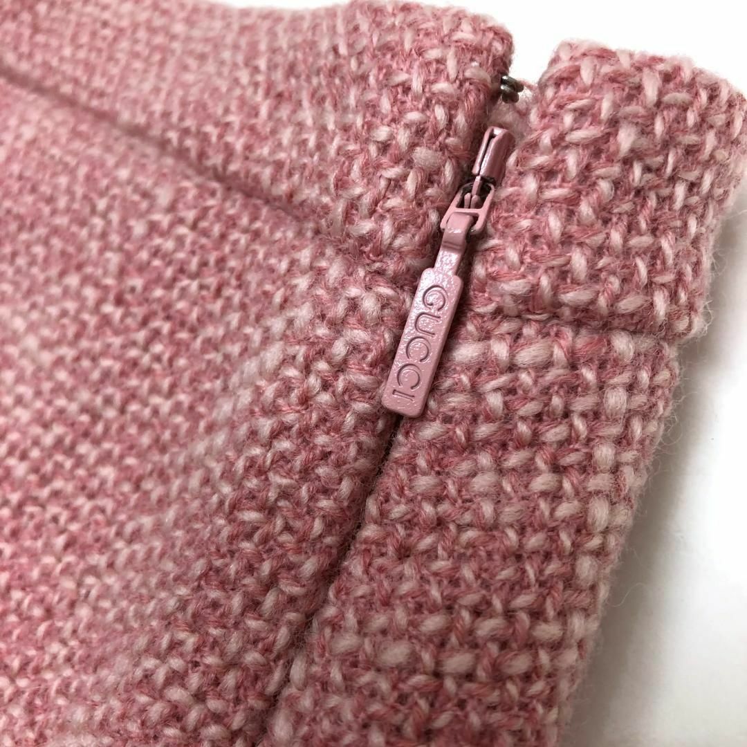 Gucci(グッチ)の【未使用品】GUCCI ボックスプリーツスカート ツイード  ピンク サイズ42 レディースのスカート(ミニスカート)の商品写真