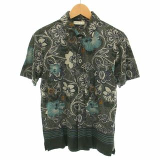 エトロ(ETRO)のエトロ ETRO ポロシャツ ハーフボタン 半袖 花柄 コットン S カーキ 紺(ポロシャツ)