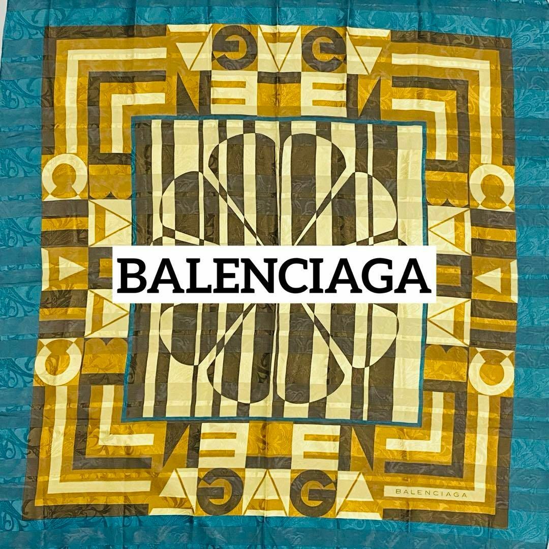 Balenciaga(バレンシアガ)の極美品 ★BALENCIAGA★ スカーフ 大判 シフォン ブルー ブラウン レディースのファッション小物(バンダナ/スカーフ)の商品写真