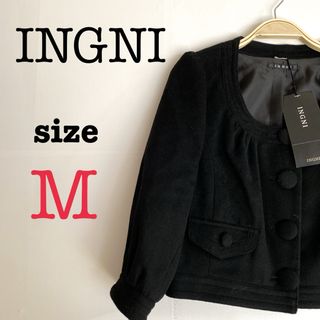 イング(INGNI)のINGNI イング【M】ウールノーカラー7部袖ジャケット　シンプル　短め丈(テーラードジャケット)