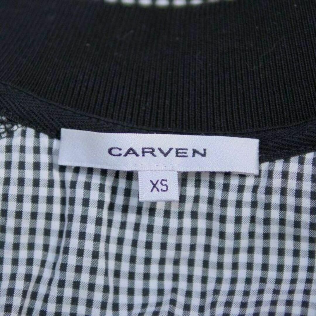 CARVEN(カルヴェン)の美品 カルヴェン ワンピース 膝丈 ポロ 半袖 ギンガムチェック XS 黒 白 レディースのワンピース(ひざ丈ワンピース)の商品写真